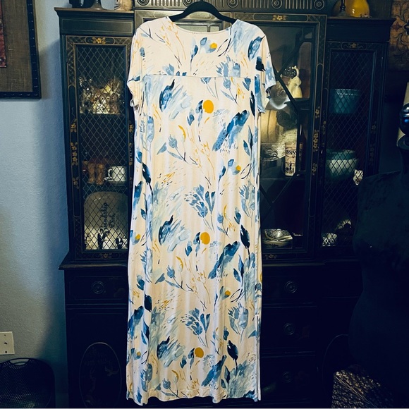 Soma Long Maxi Nightgown Yellow Print Size Large Side Slits - Picture 12 of 12